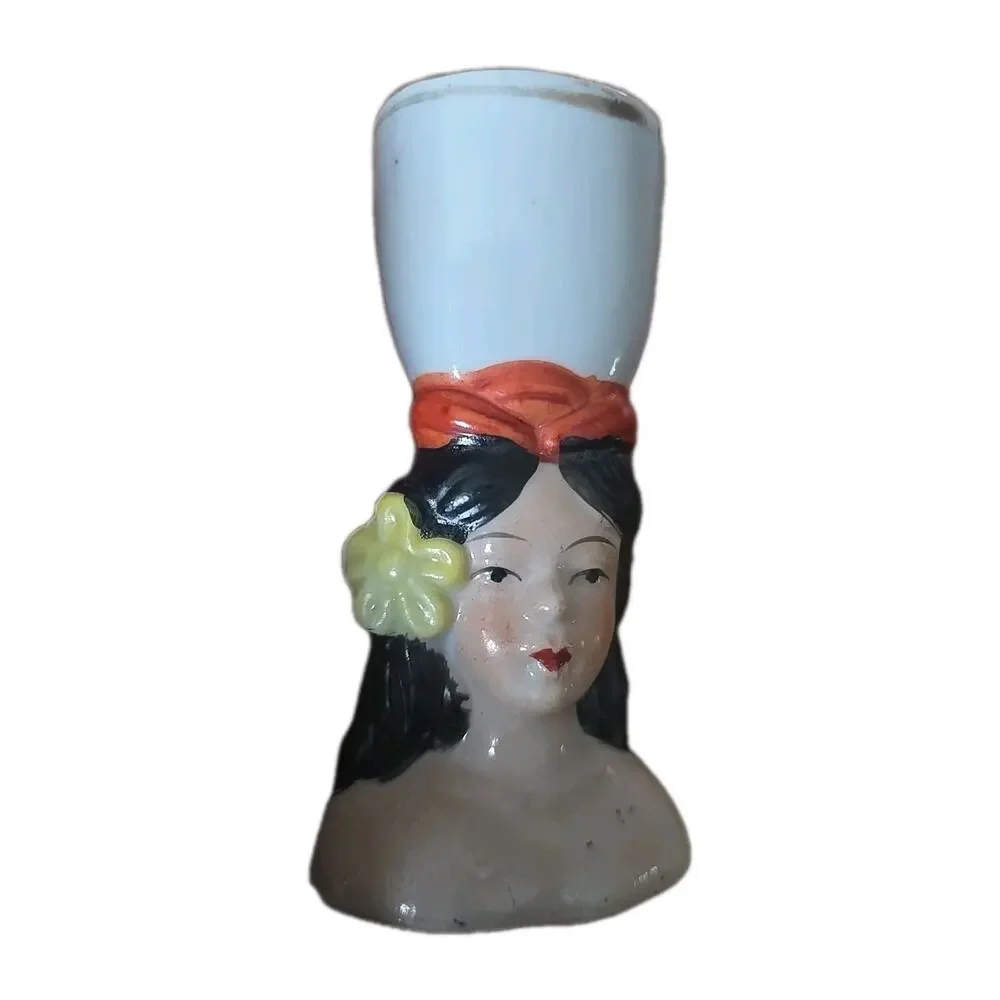 Vintage Hand Painted Made in Japan Unusual Beautiful Girl Figurine Vase 3.75”‎